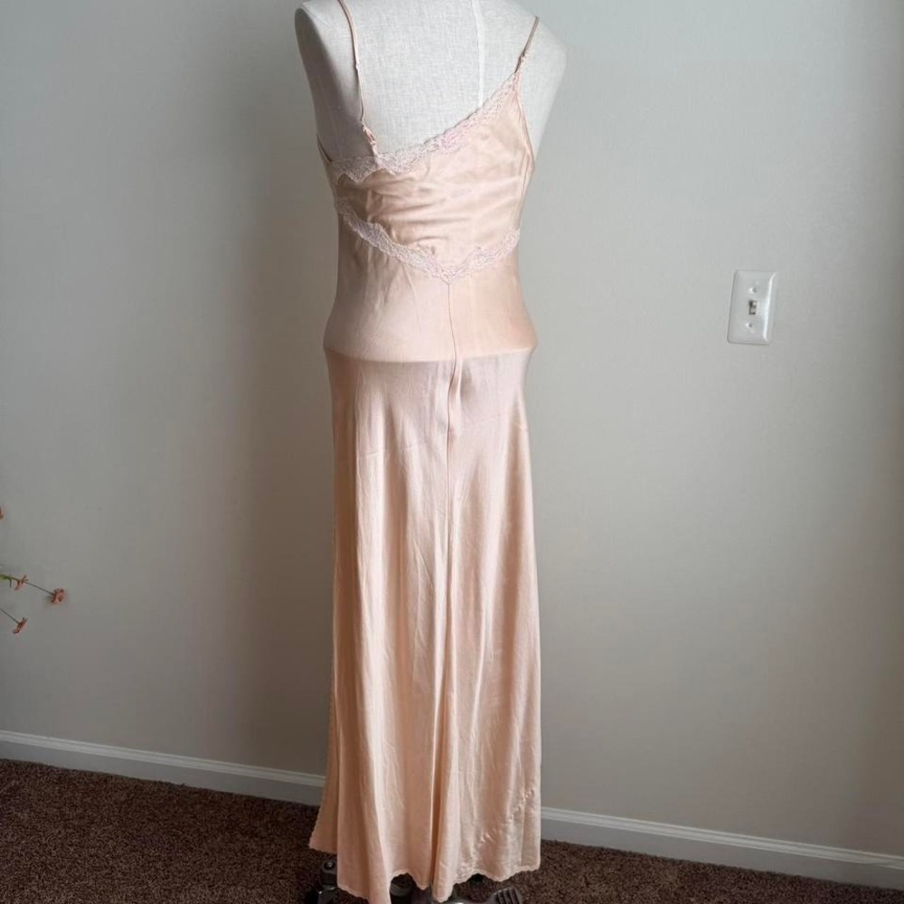 Vintage 2001 Victoria's Secret 100% Silk Slip Pink Small Lace Asymmetric Maxi - Picture 4 of 7